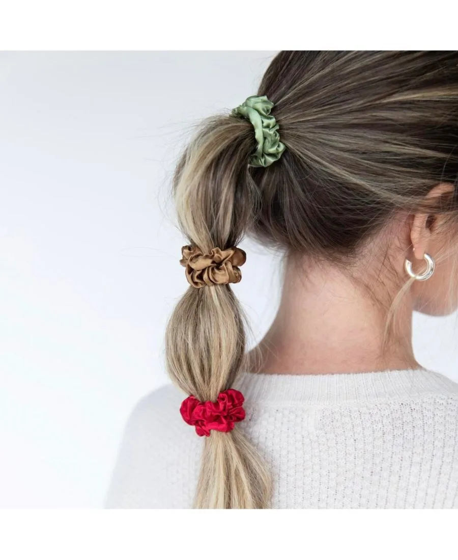 Headbands of Hope Женский набор атласных резинок для волос - оливковый, бордовый, золотой — фото 3