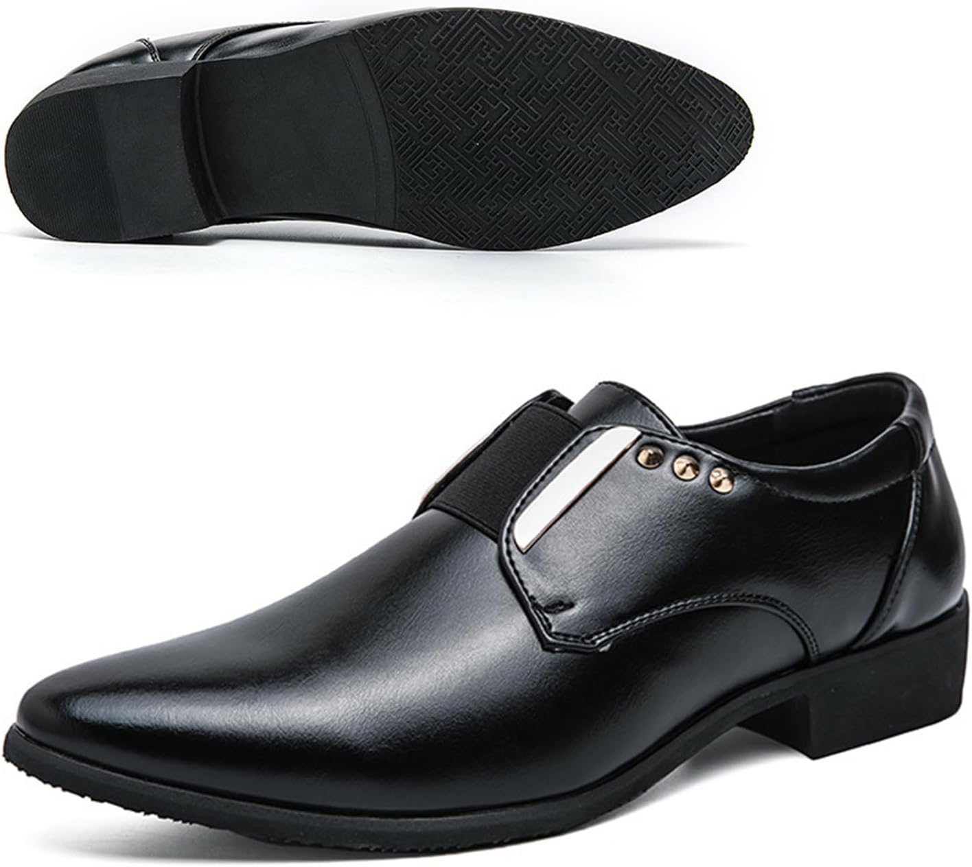 

Мужские кожаные туфли-лоферы NEKGNL с металлическими заклепками, модный заостренный носок, низкий верх, без шнурков, блочный каблук, для офиса, деловых костюмов, повседневной носки, нескользящие, для вечеринок и выпускных, повседневная обувь, че...