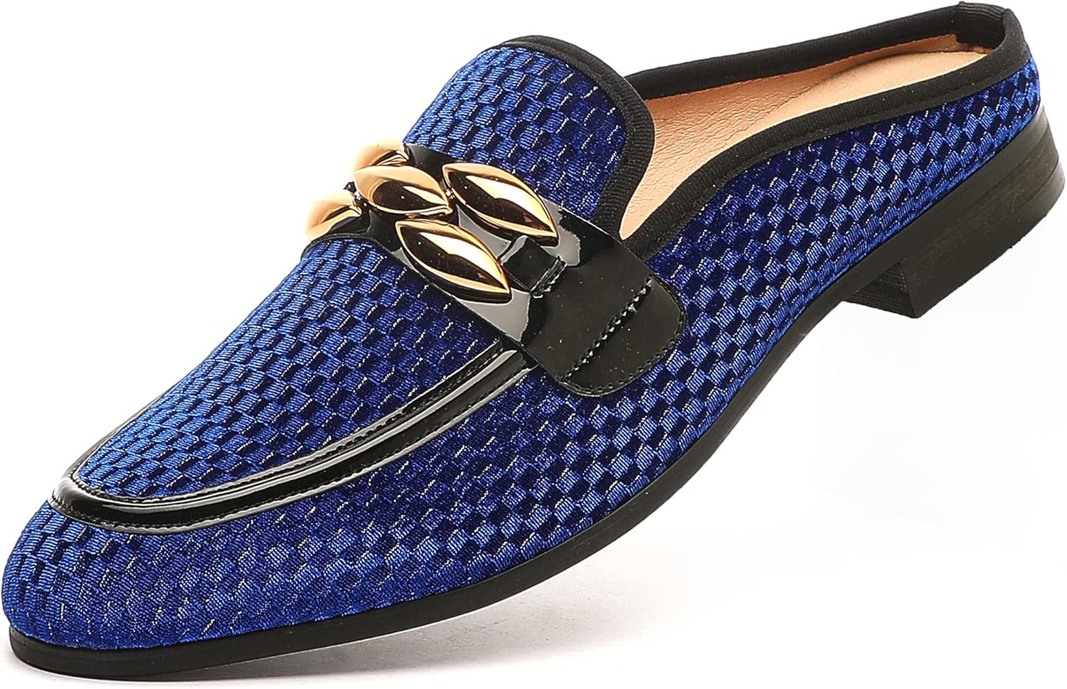 

Мужские слипоны-мюли XQWFH с золоченой пряжкой, модные кожаные формальные и повседневные беззадние тапочки, синий