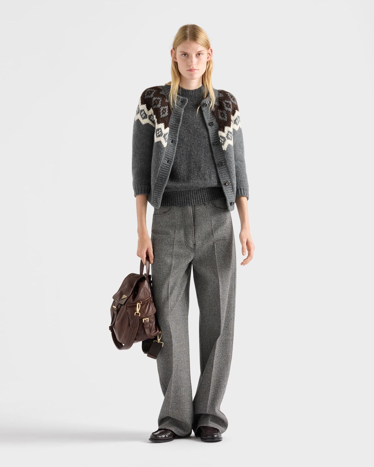 Кардиган из шерсти и кашемира Prada, сланцевый/натуральный — фото 2