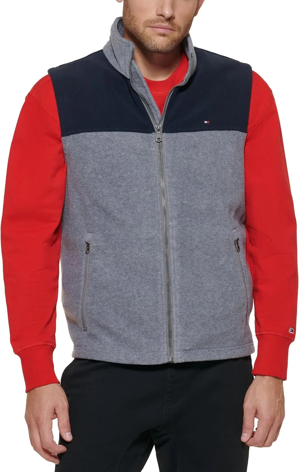 Tommy Hilfiger мужская легкая флисовая жилетка, темно-синий/светло-серый