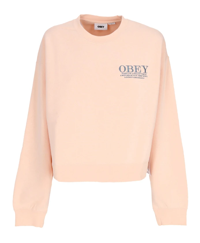 

Свитшот с круглым вырезом «Персиковый парфе» с вышивкой Obey, бежевый