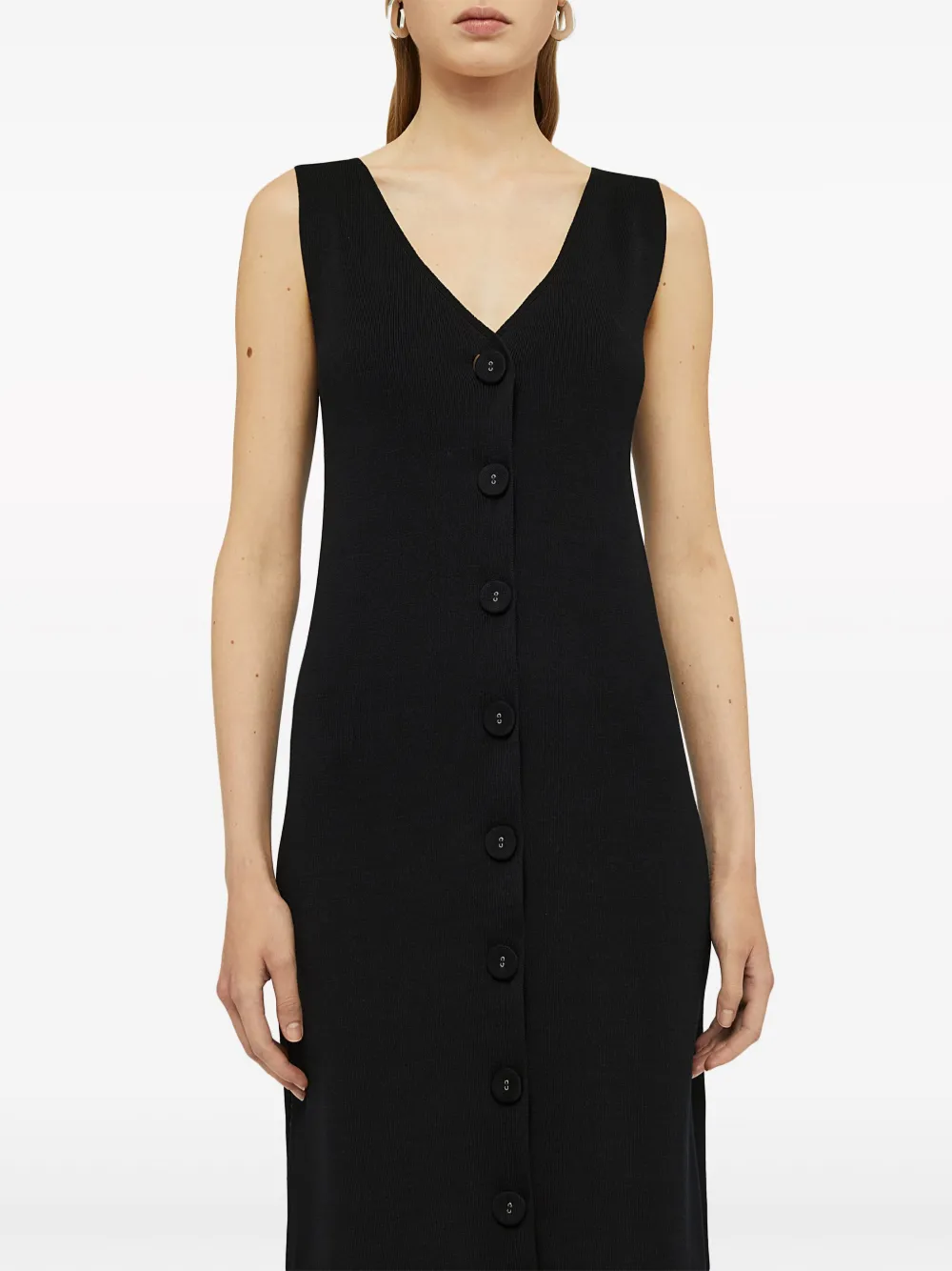 Трикотажное платье миди с V-образным вырезом JIL SANDER, черный — фото 4