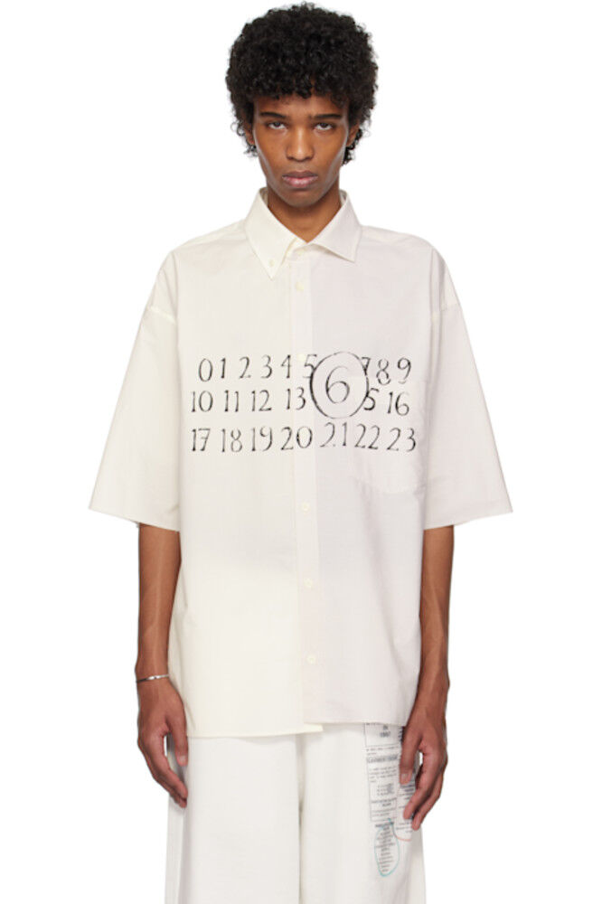 

Белая и бежевая асимметричная рубашка из поплина MM6 Maison Margiela