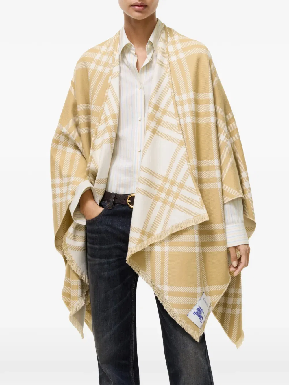 Клетчатая шерстяная шелково-кашемировая накидка Burberry, нейтральный — фото 3