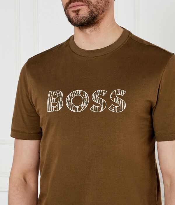 Футболка te_logotexture Slim fit Boss Orange, хаки — фото 4