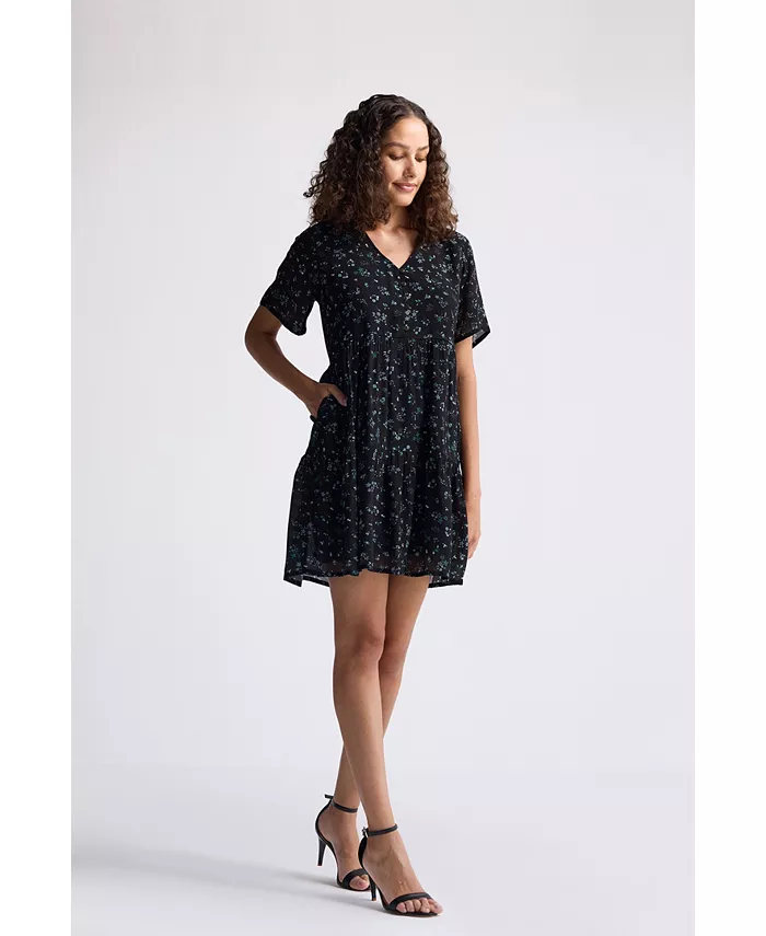 

Женское короткое многоярусное платье с цветочным принтом Reistor, синий