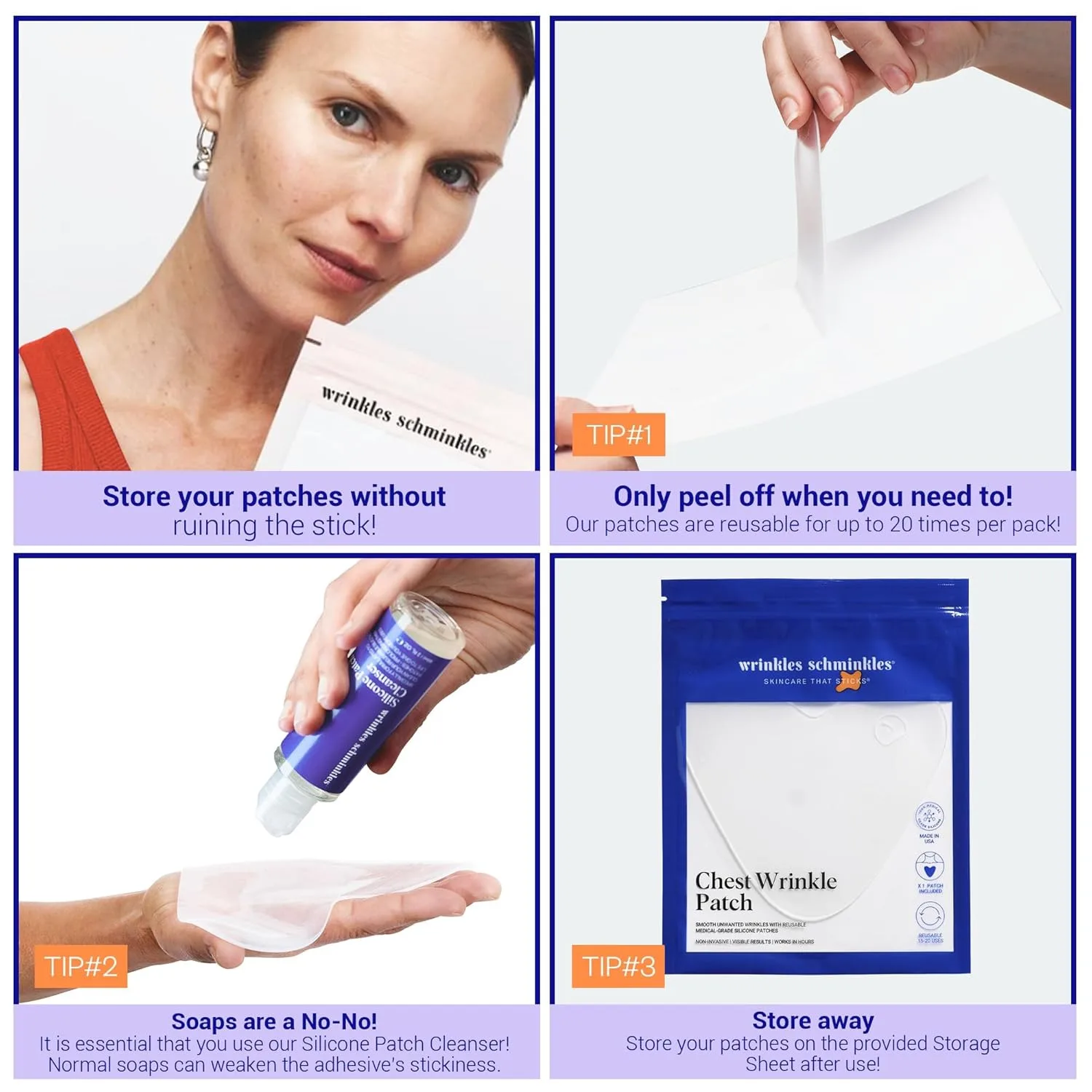 Wrinkles Schminkles патчи от морщин и растяжек для груди, декольте и тела, многоразовые гипоаллергенные силиконовые подушечки для профилактики и уменьшения морщин и растяжек, 2 шт упаковка 2 шт. — фото 4