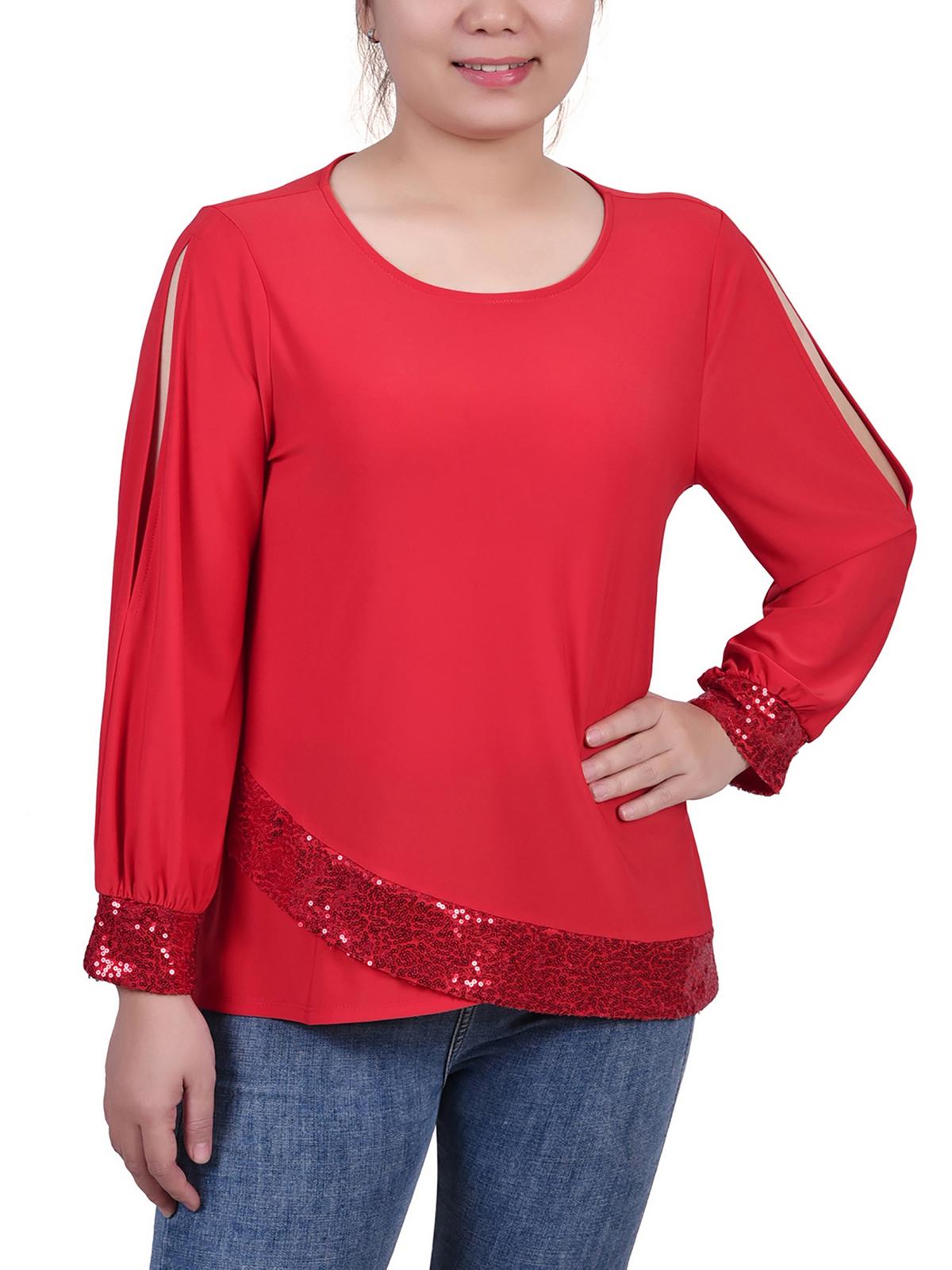 

Женский топ-пуловер Petites из джерси с отделкой NY Collection, красный
