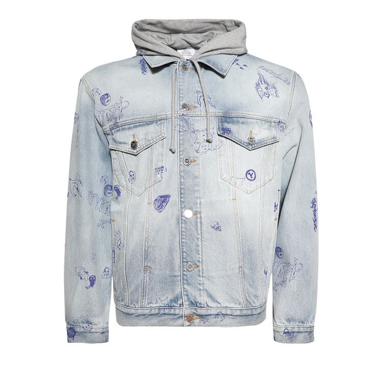 

Куртка Vetements Scribbled Hooded Denim Jacket Light Blue, синий