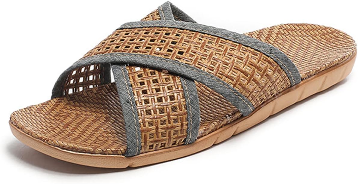 

Плетеные тапочки Zuwxeu из винной травы для лета, льняные тапочки для дома, противоскользящие коврики из травы, бамбуковые сандалии для женщин и мужчин, темно-серый