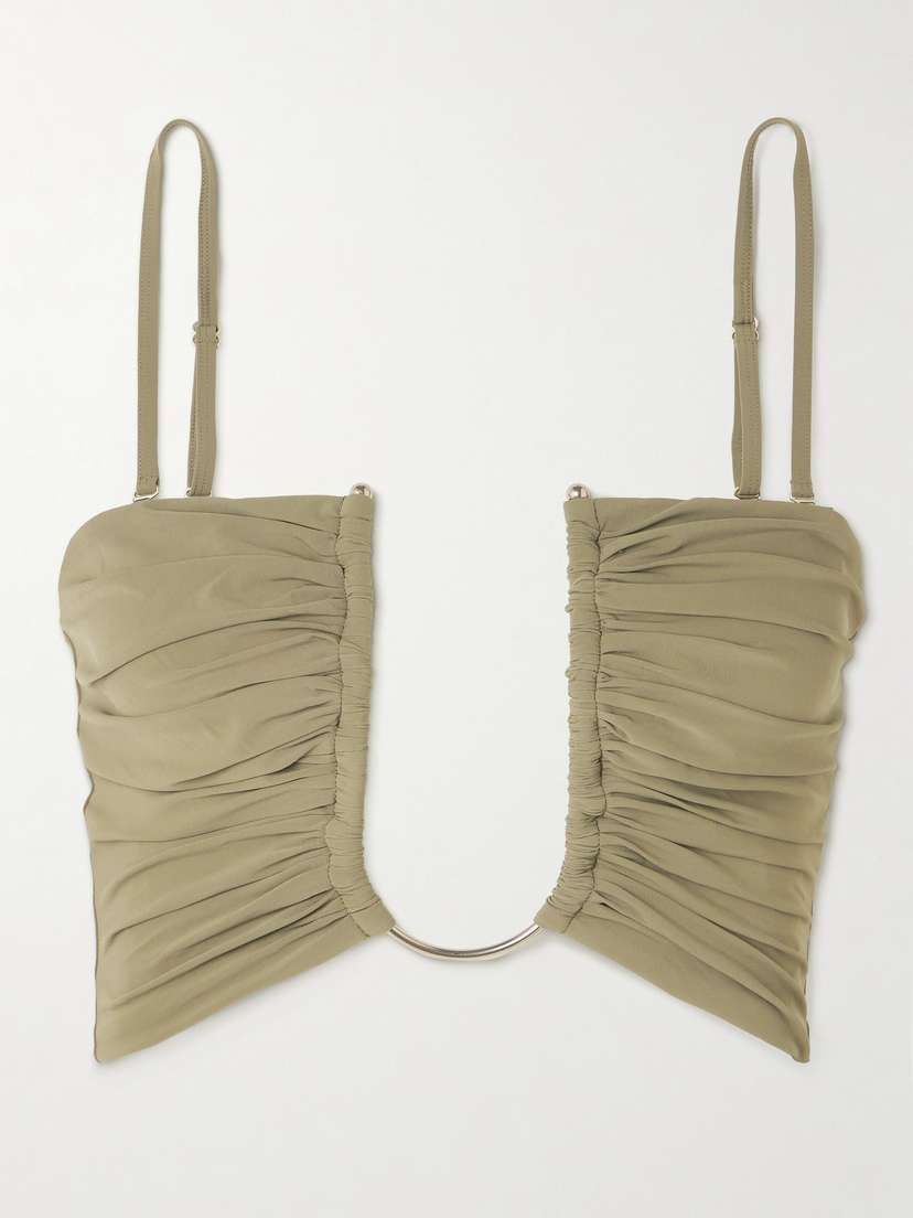 

Верх бикини с вырезом и декором Christopher Esber, хаки