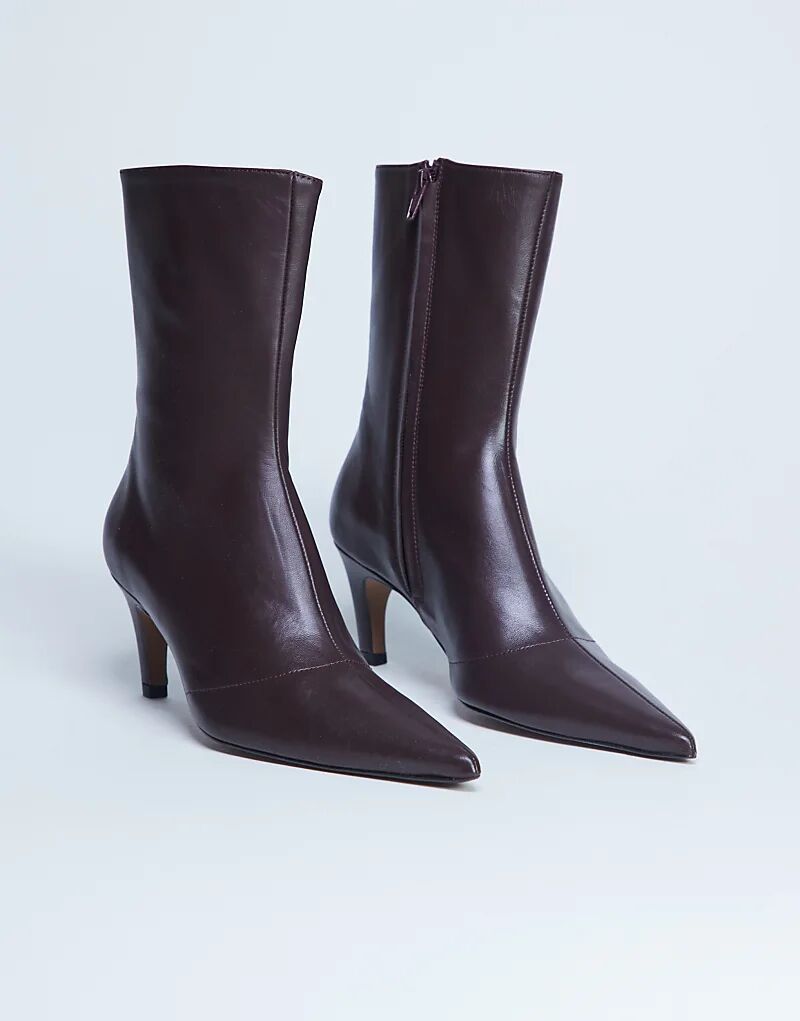 Ботильоны на высоком каблуке из высококачественной кожи Topshop Neeve бордового цвета — фото 3
