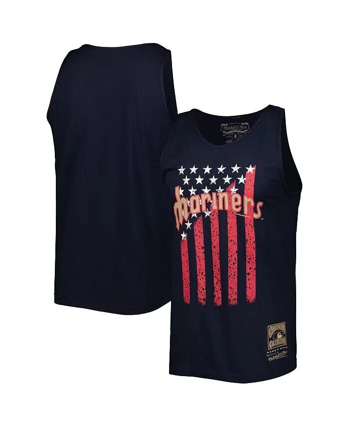 

Мужская темно-синяя майка Seattle Mariners Cooperstown Collection со звездами и полосками Mitchell & Ness