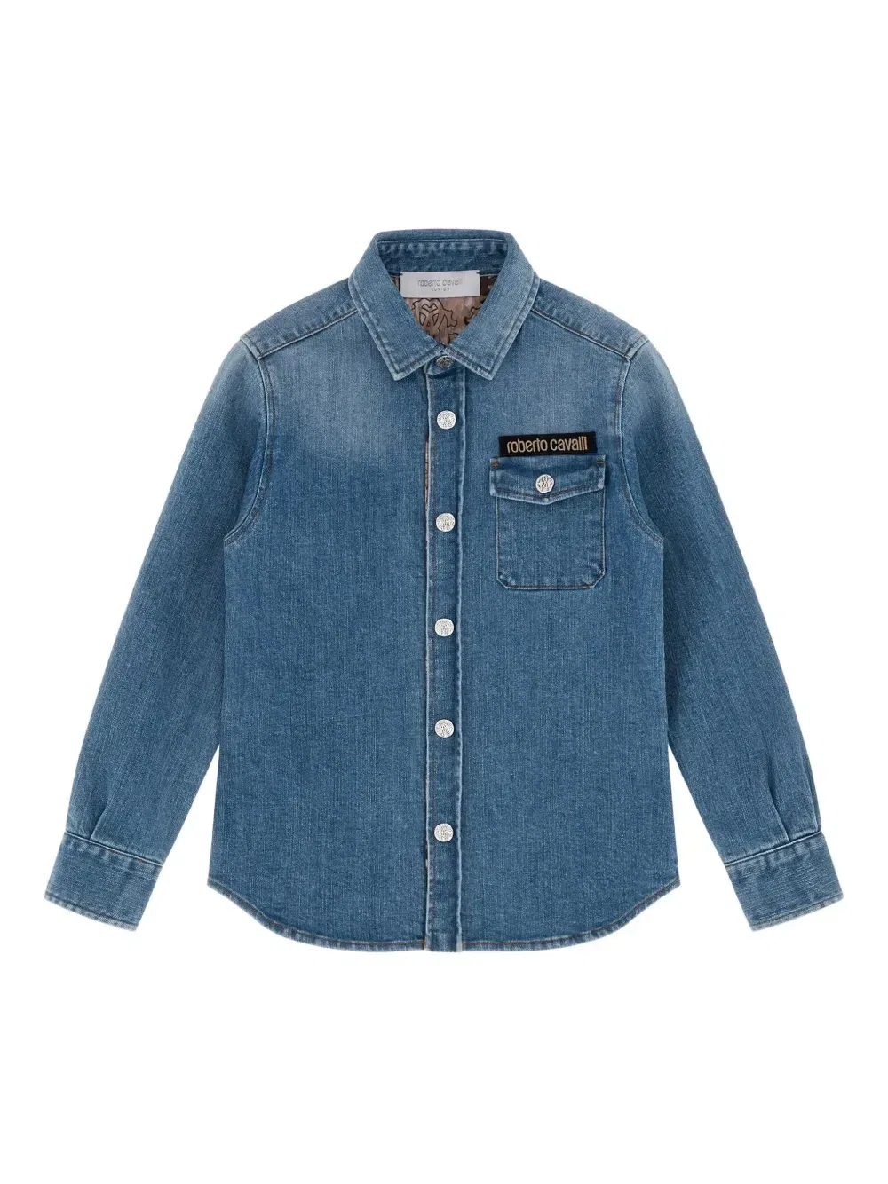 Джинсовая рубашка с карманом Roberto Cavalli Junior, синий