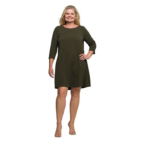 

Платье A-line с рукавом три четверти, длина до колена, plus size 24Seven Comfort Apparel, Olive