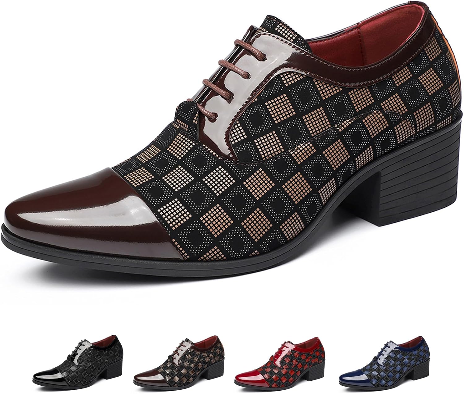 

Мужские оксфорды с узором, заостренным носком и массивным каблуком, классические удобные туфли с лоскутным дизайном, шнуровкой и дерби, для вечеринок, свадеб и деловых событий Mdioep, коричневый