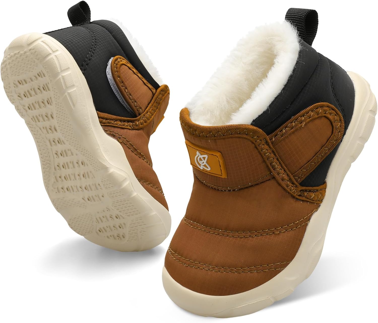 

Детские зимние теплые ботинки QFH для мальчиков и девочек, уютные флисовые снежные ботинки для малышей, нескользящие прогулочные ботинки, водоотталкивающие с искусственным мехом, Black Brown