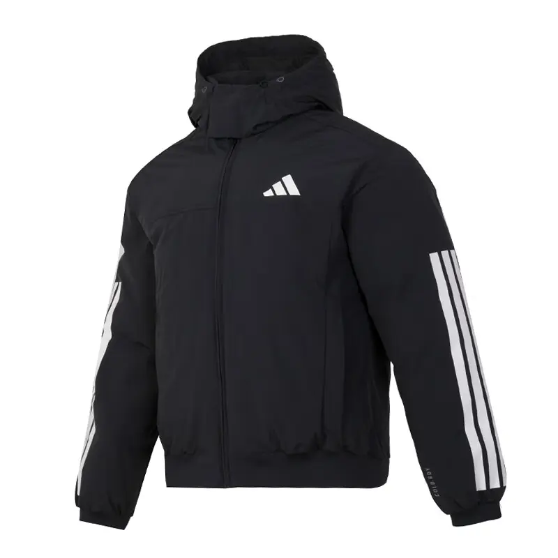 Adidas Мужская пуховая куртка "3 полоски" сезона осень 2024, черная — фото 4