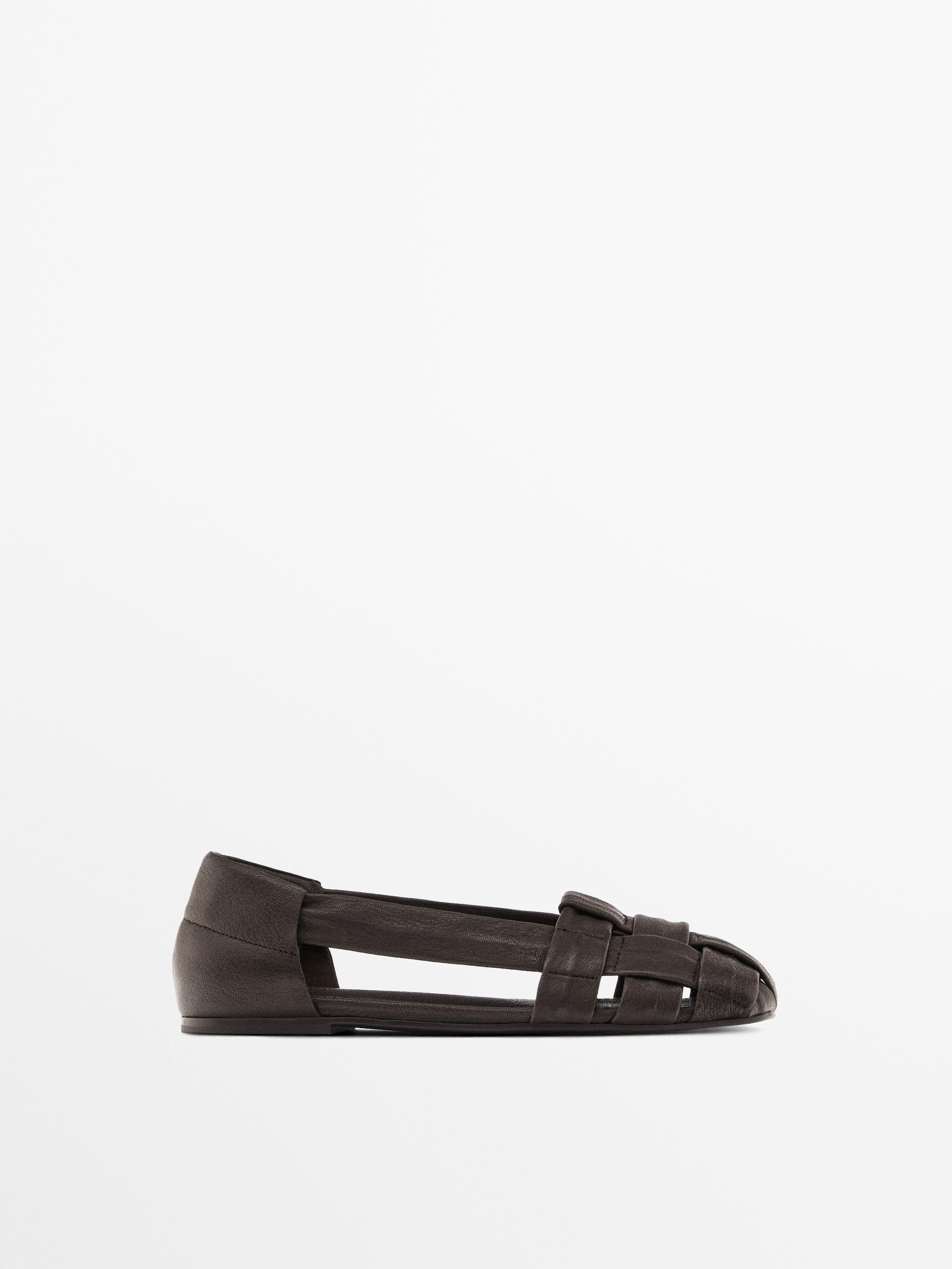 Мягкие кожаные сандалии в клетку Massimo Dutti, коричневый