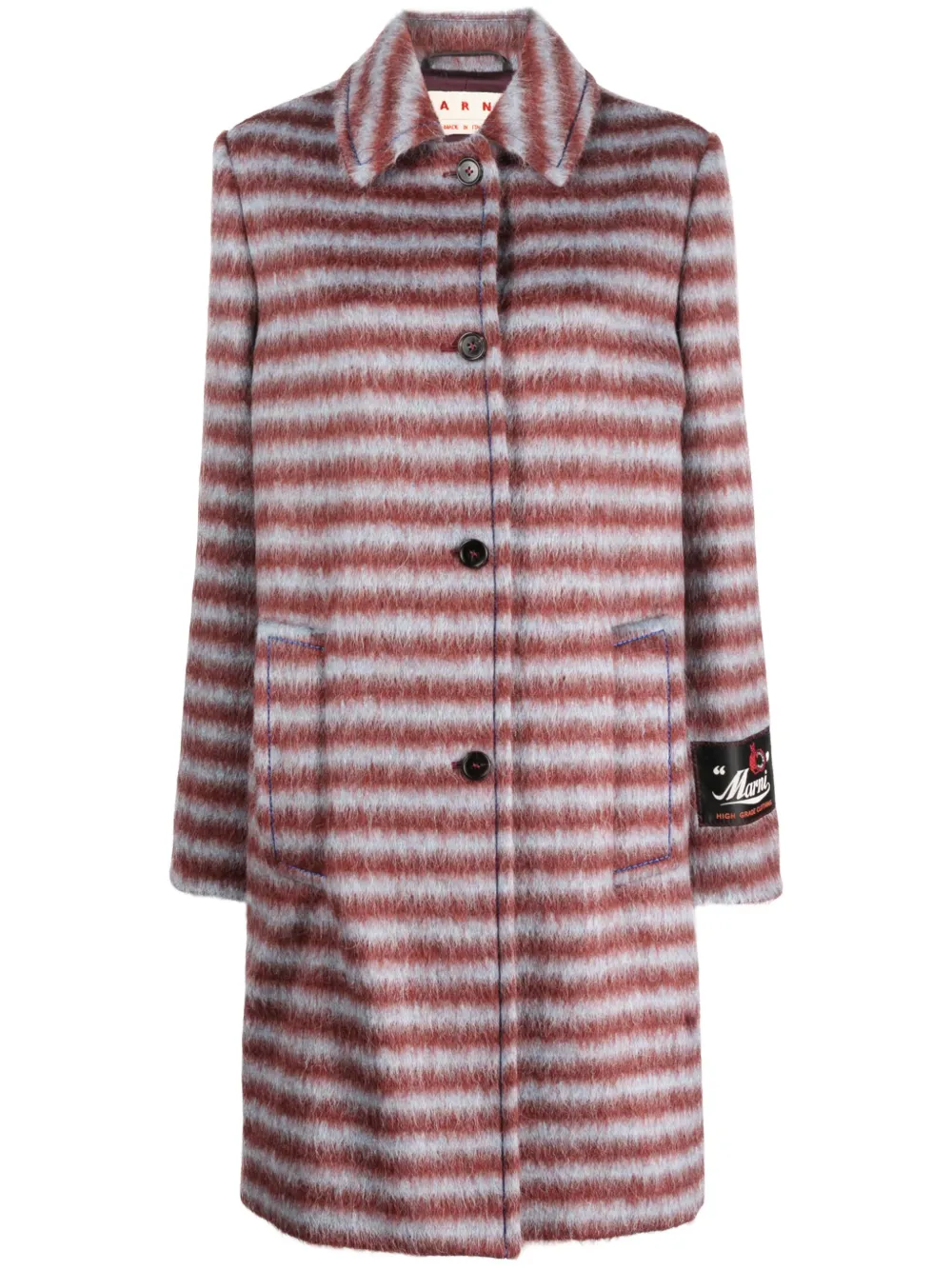 

Однобортное пальто в полоску Marni, красный