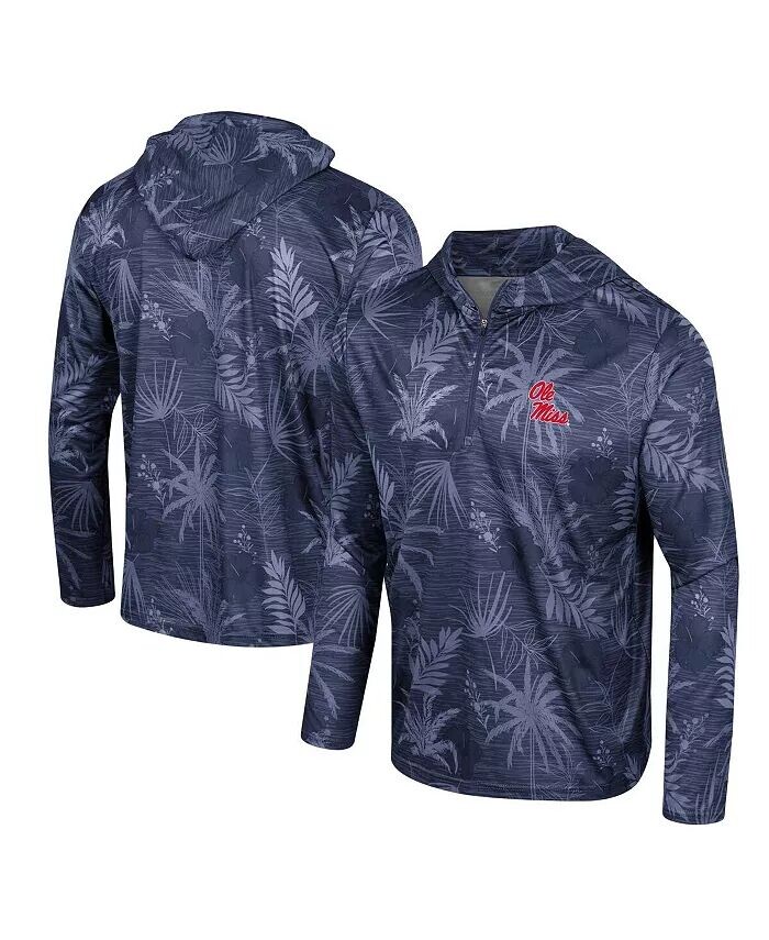

Мужская темно-синяя легкая толстовка Ole Miss Rebels Palms Printed с капюшоном и застежкой-молнией на четверть длины Colosseum