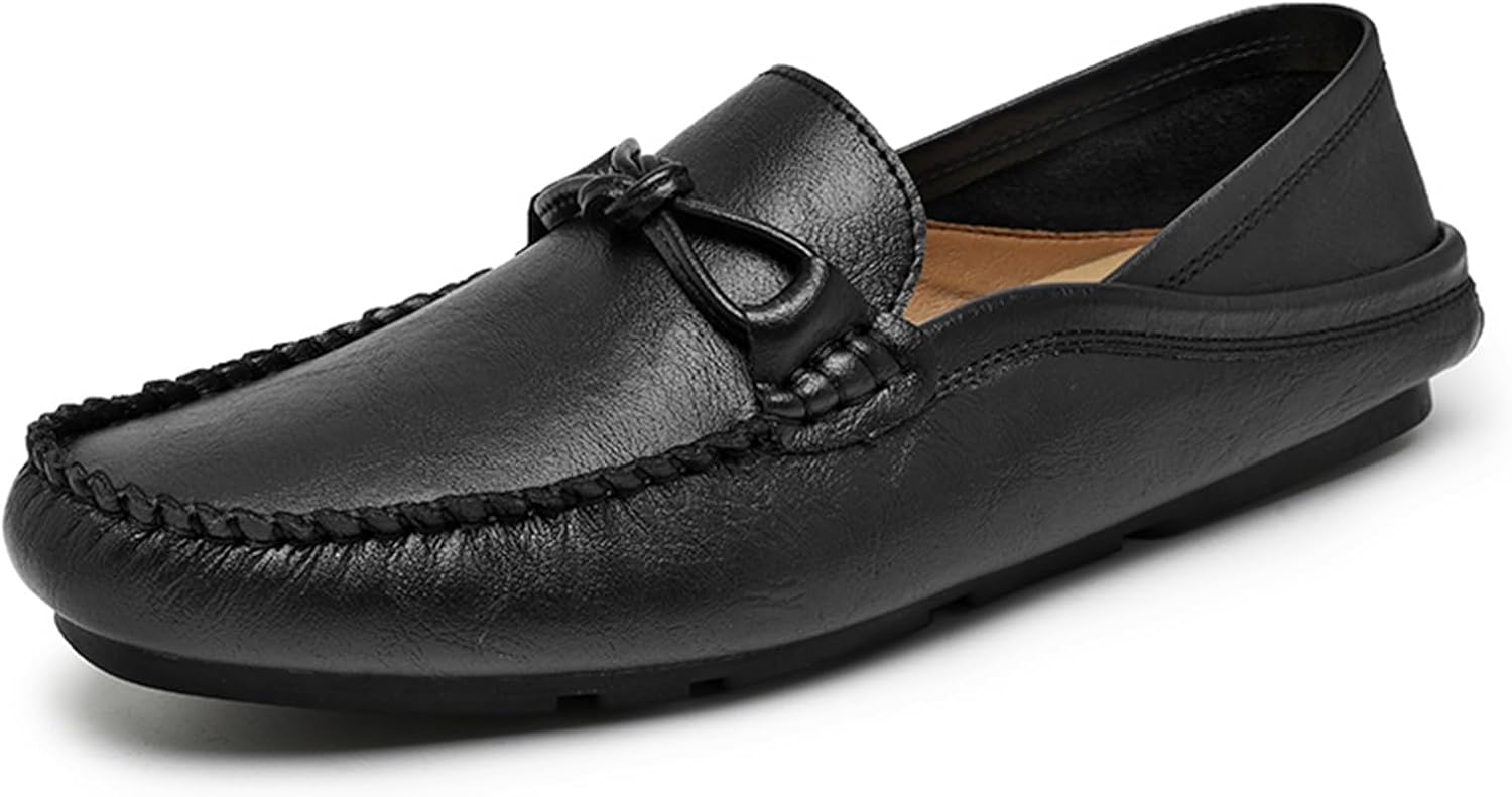 

Мужские повседневные слипоны из натуральной кожи, лоферы с ретро закругленным носком, нескользящие мокасины для офиса, прогулки, вождения и бизнес-промо Jhfdioy, черный