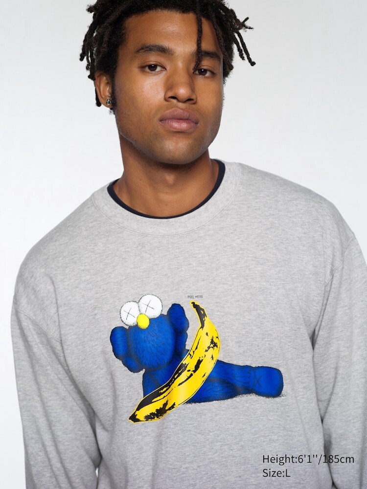 

Толстовка с графическим рисунком kaws + warhol ut Uniqlo, цвет 03 серый