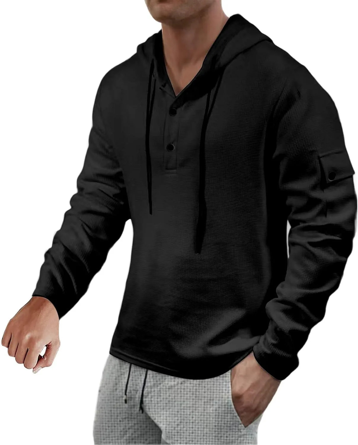 

Мужской пуловер с капюшоном на пуговицах, легкий и свободный, однотонный Floleo