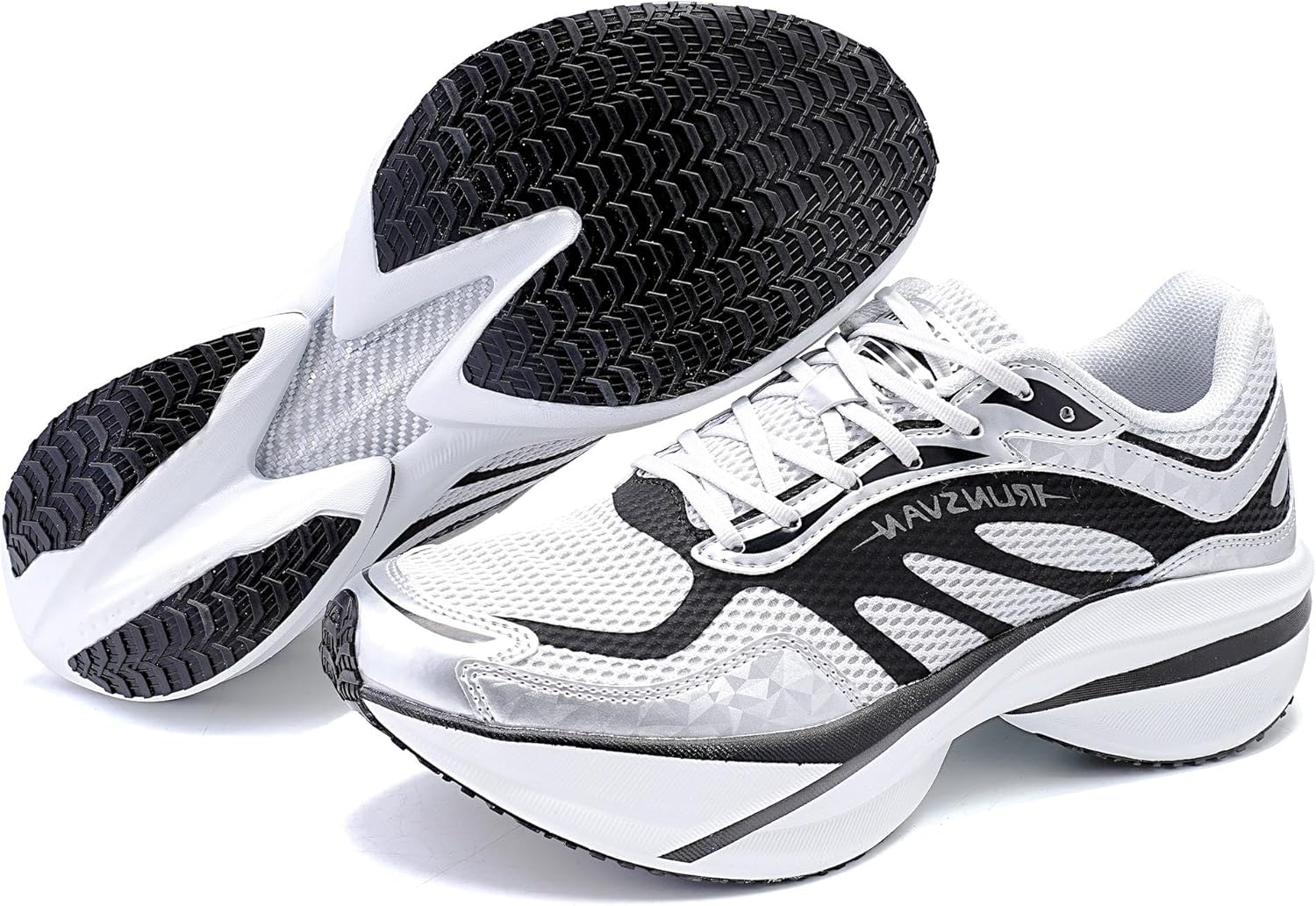 

Женские и мужские кроссовки для бега - беговые с карбоновой пластиной, с высокой отдачей, двойной амортизацией, противоскользящие для ежедневных тренировок и повседневного использования Irunsvan, серебро