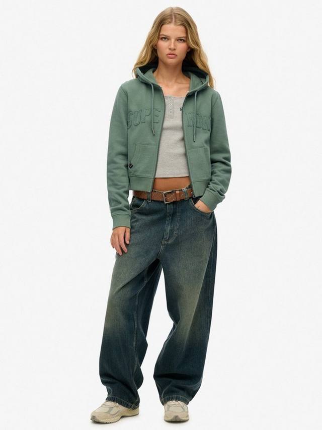 Athletic Essentials тонированная укороченная худи с молнией Superdry, Laurel Khaki — фото 3