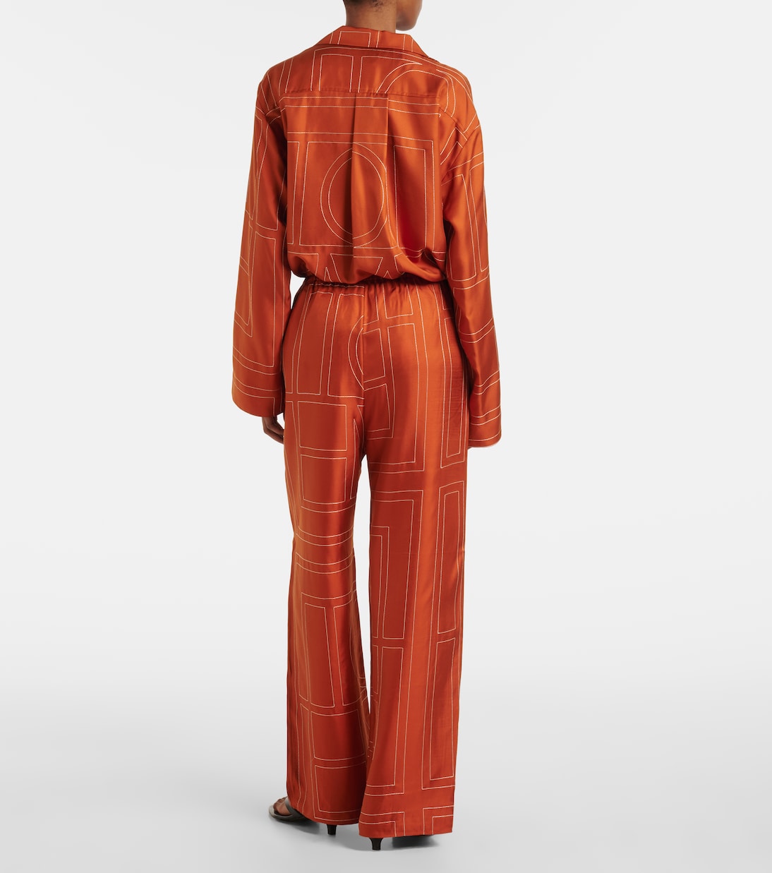 Пижамные брюки из шелкового твила с монограммой Toteme, Terracotta — фото 3