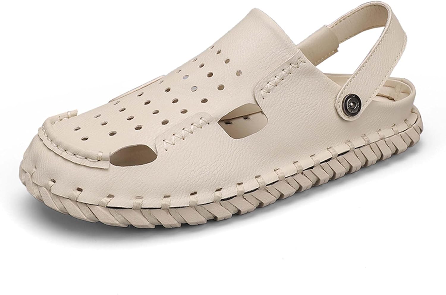 

Мужские спортивные сандалии, кожаные, с закрытым носком, сандалии-фишеры, пляжные шлепанцы, летние классические походные туфли, дышащие и удобные, регулируемые Generic, бежевый