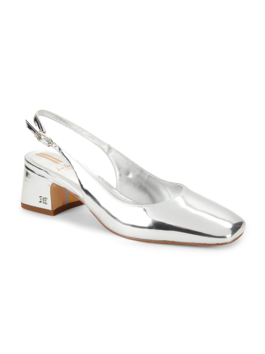 Туфли-лодочки Terra 50MM из лакированной кожи с открытой пяткой Sam Edelman, цвет Soft Silver — фото 2
