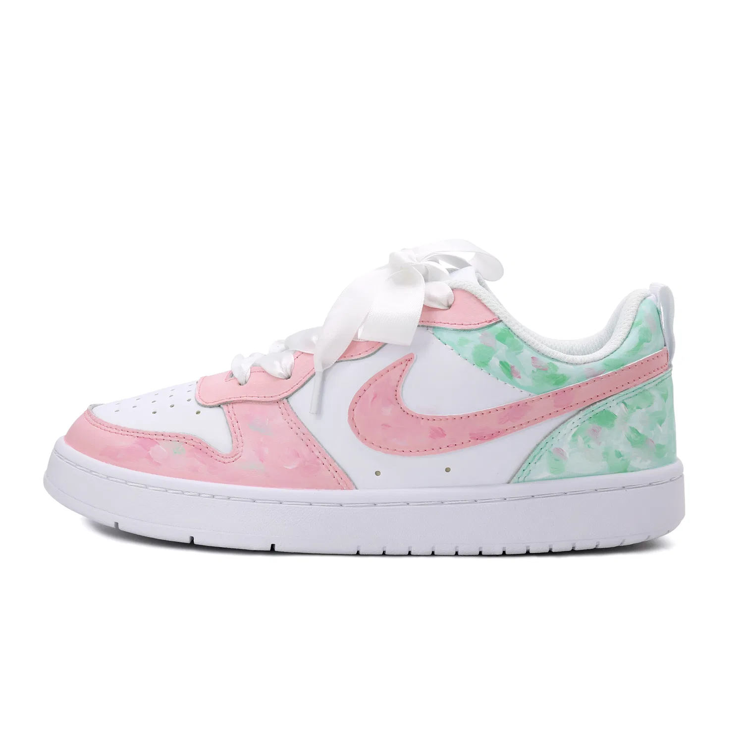 Кроссовки для скейтбординга Nike Court Borough Oil Painting Leather Low для подростков, розово-зеленые
