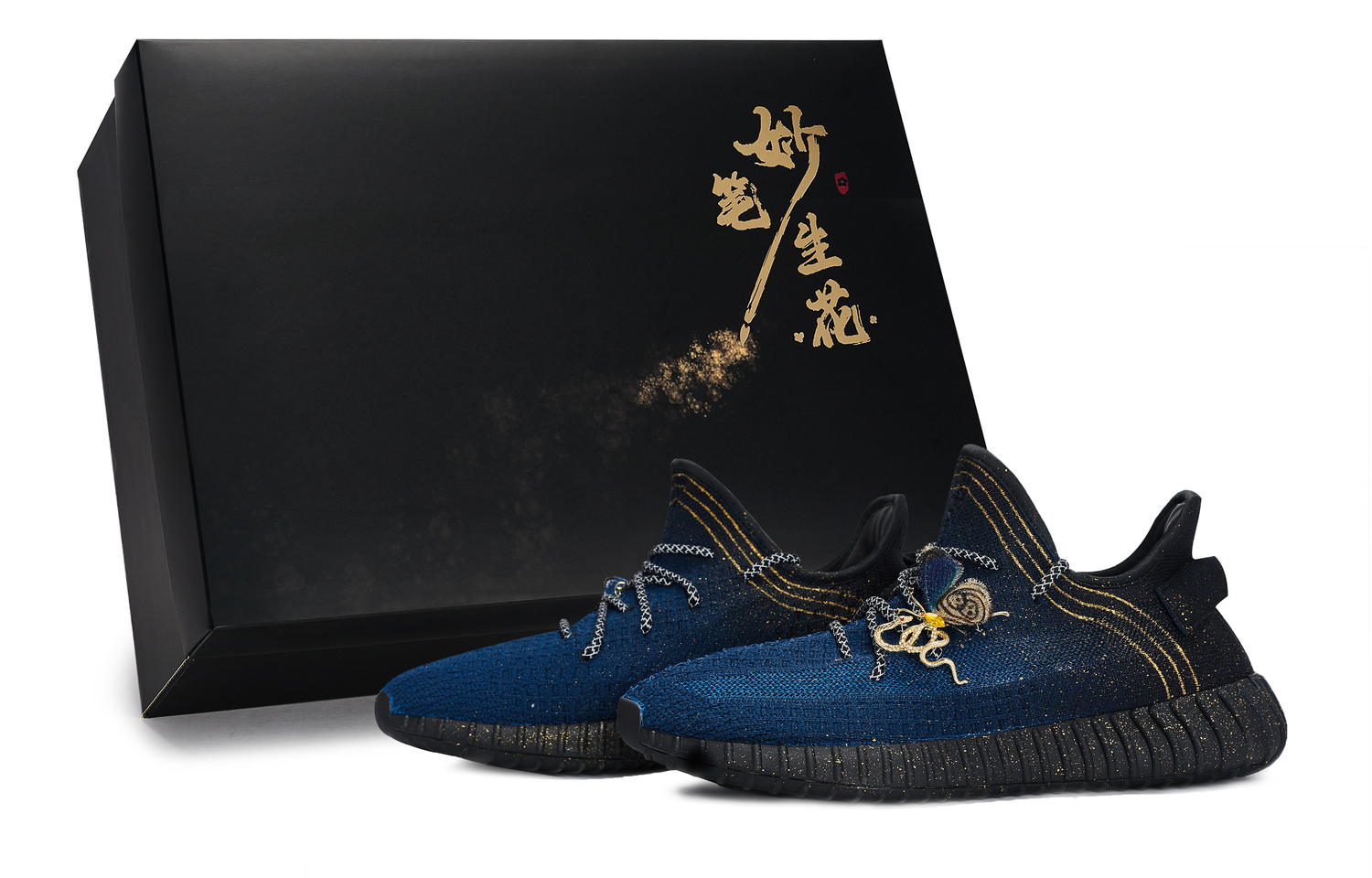 

Повседневные кроссовки Yeezy Boost 350 V2 Unisex низкие Blue Gold Adidas Originals, черный синий золотой
