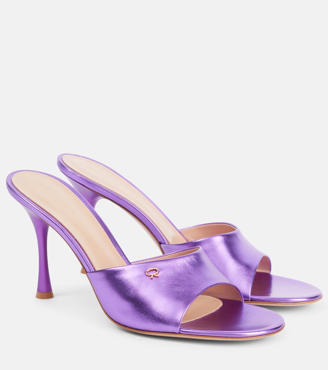 Мюли из металлизированной кожи с логотипом Gianvito Rossi, Orchid