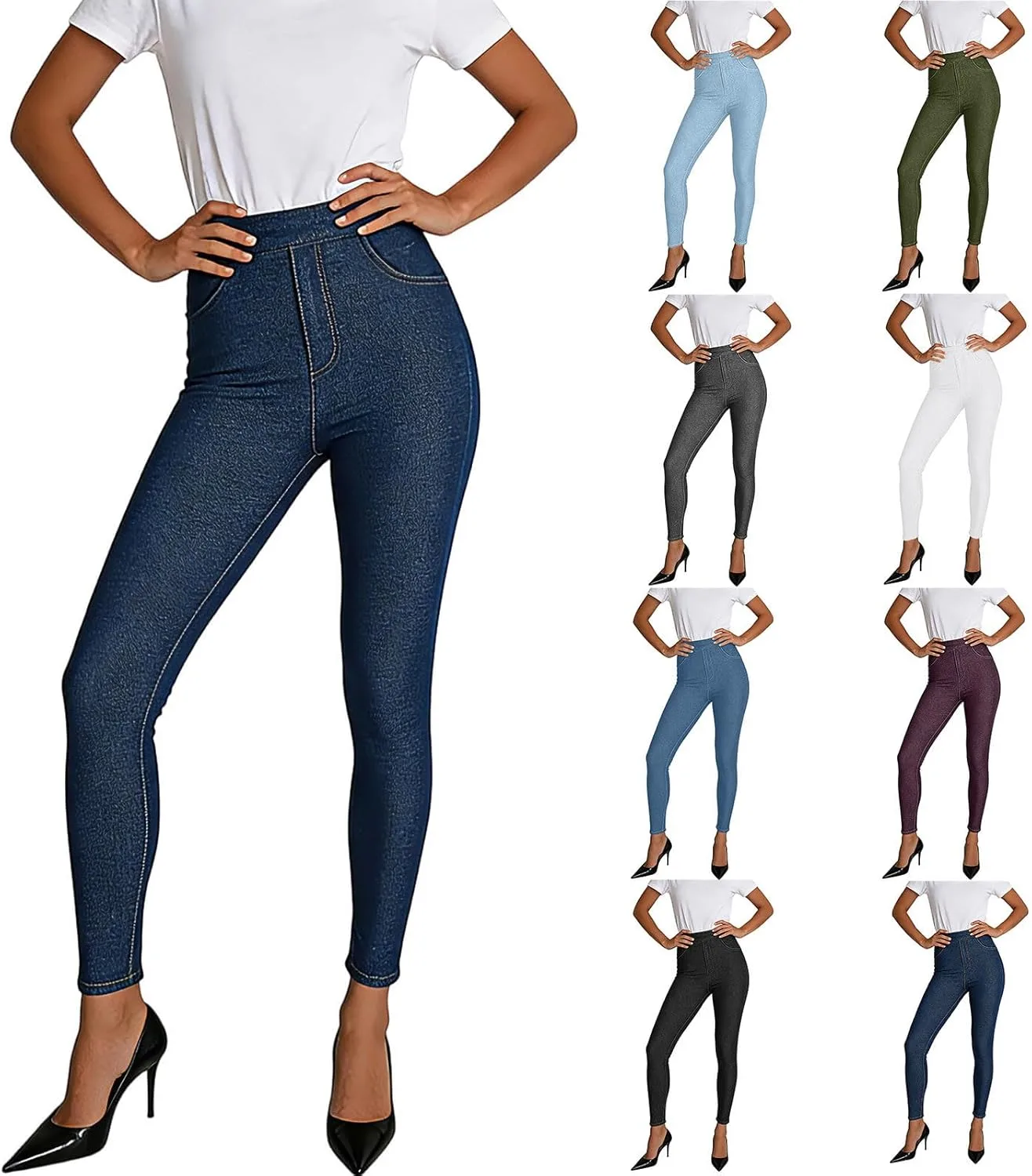 

Скинни джинсы для женщин с эластичным поясом и эффектом денима