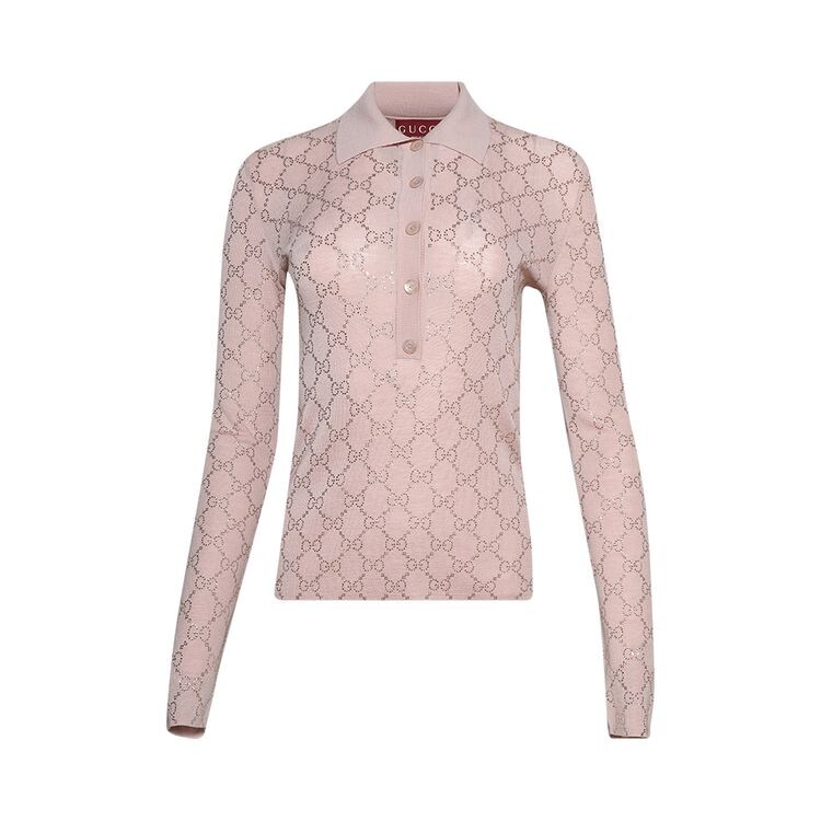 

Топ Gucci Wool Polo Top With Rhinstones Nude, розовый