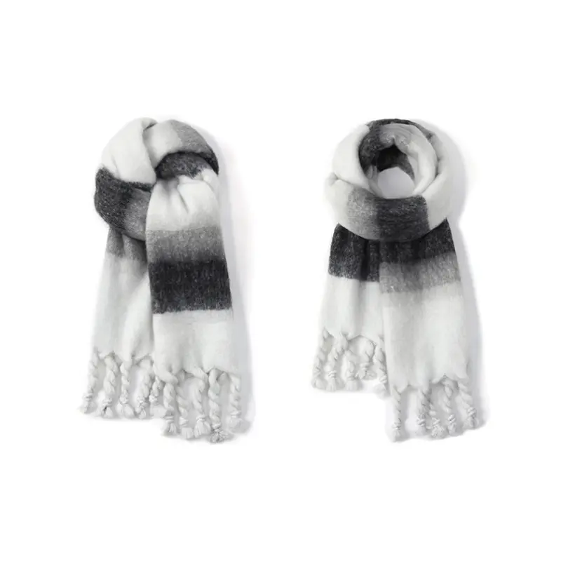 

FREE RABBITⅡ Вязаный шарф унисекс, 2 Pack (White Gray+White Gray)