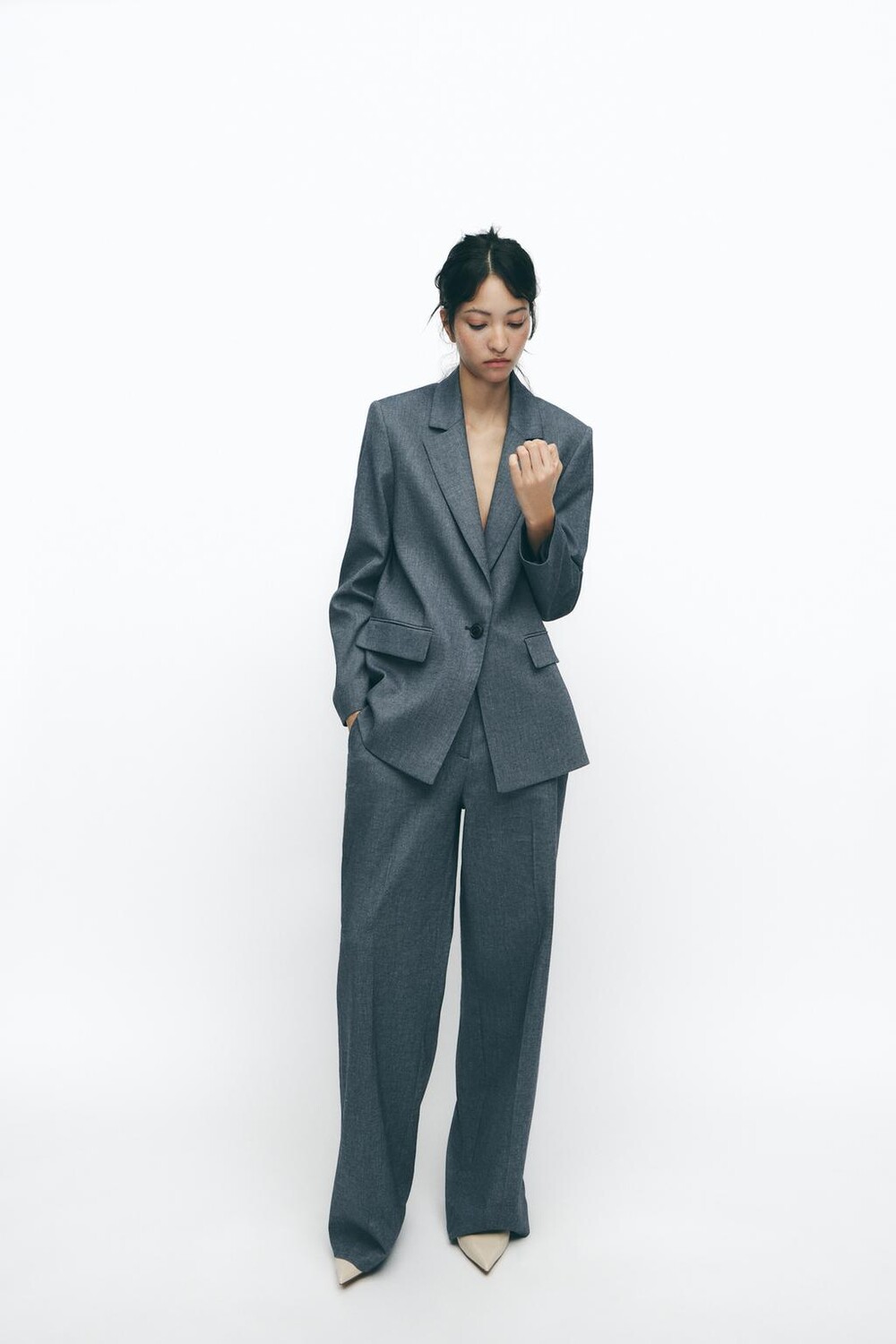 

Прямой пиджак с подкладными плечами ZARA, синий/индиго