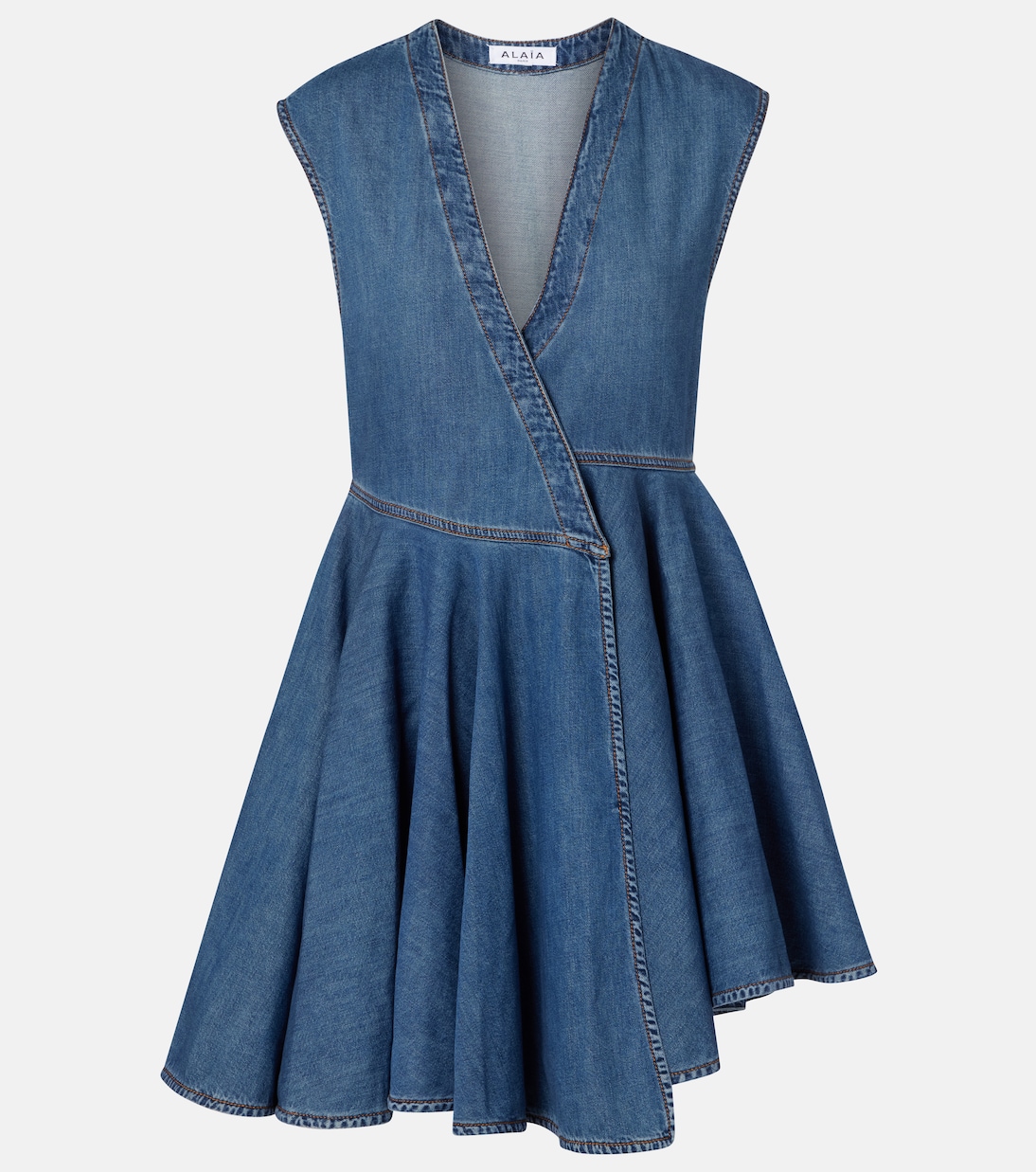 

Асимметричное джинсовое платье-халат Alaïa, Bleu Mineral