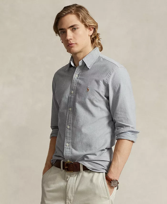 

Мужская рубашка Оксфорд классического кроя с длинным рукавом Polo Ralph Lauren, серый