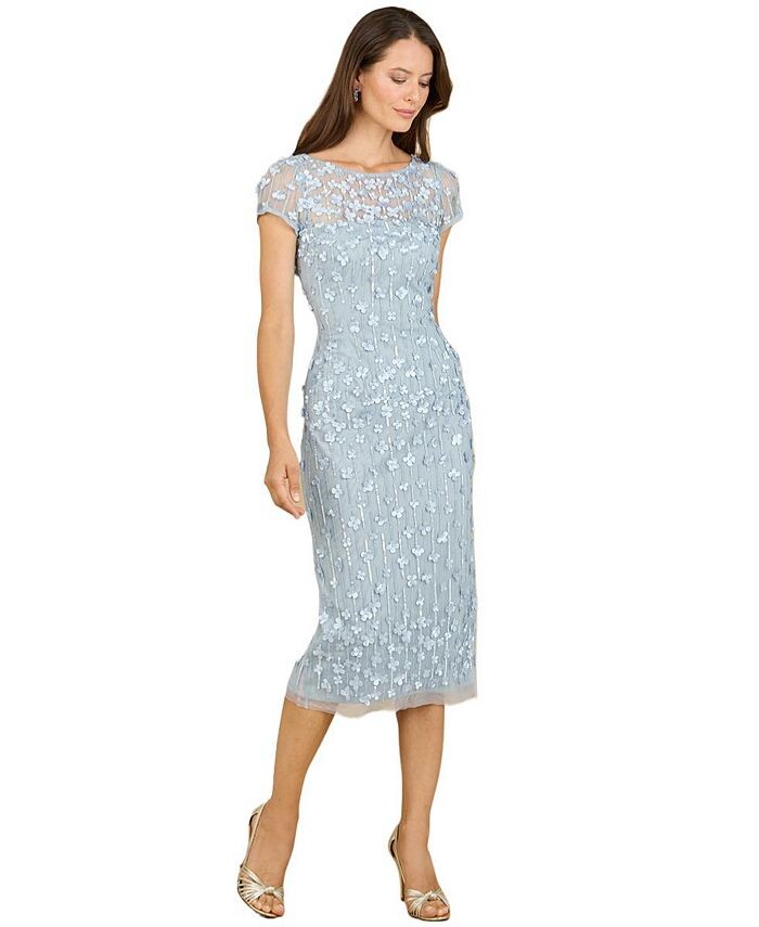 

Женское платье миди с объемной аппликацией и короткими рукавами Lara, синий