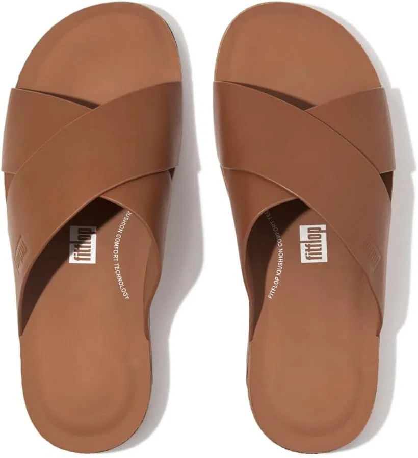 Мужские кожаные сандалии-шлепанцы Fitflop Iqushion, Light Brown — фото 3