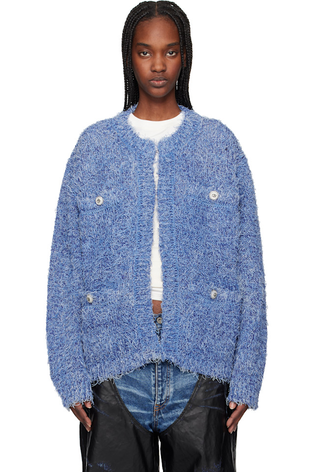 

Твидовый вязаный кардиган Doublet, синий