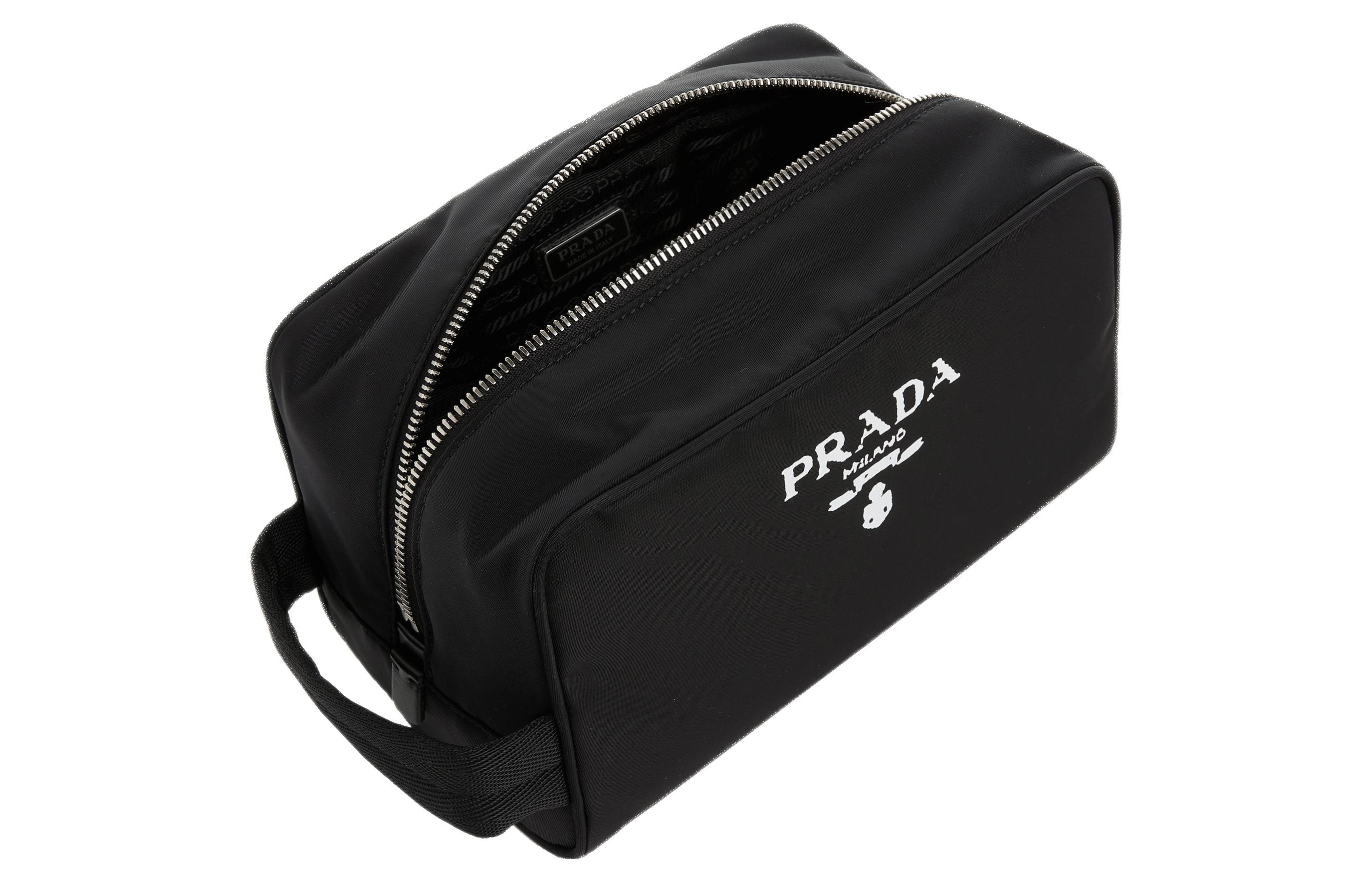 PRADA Клатч из переработанного нейлона с кожаной отделкой, косметичка женская black — фото 3