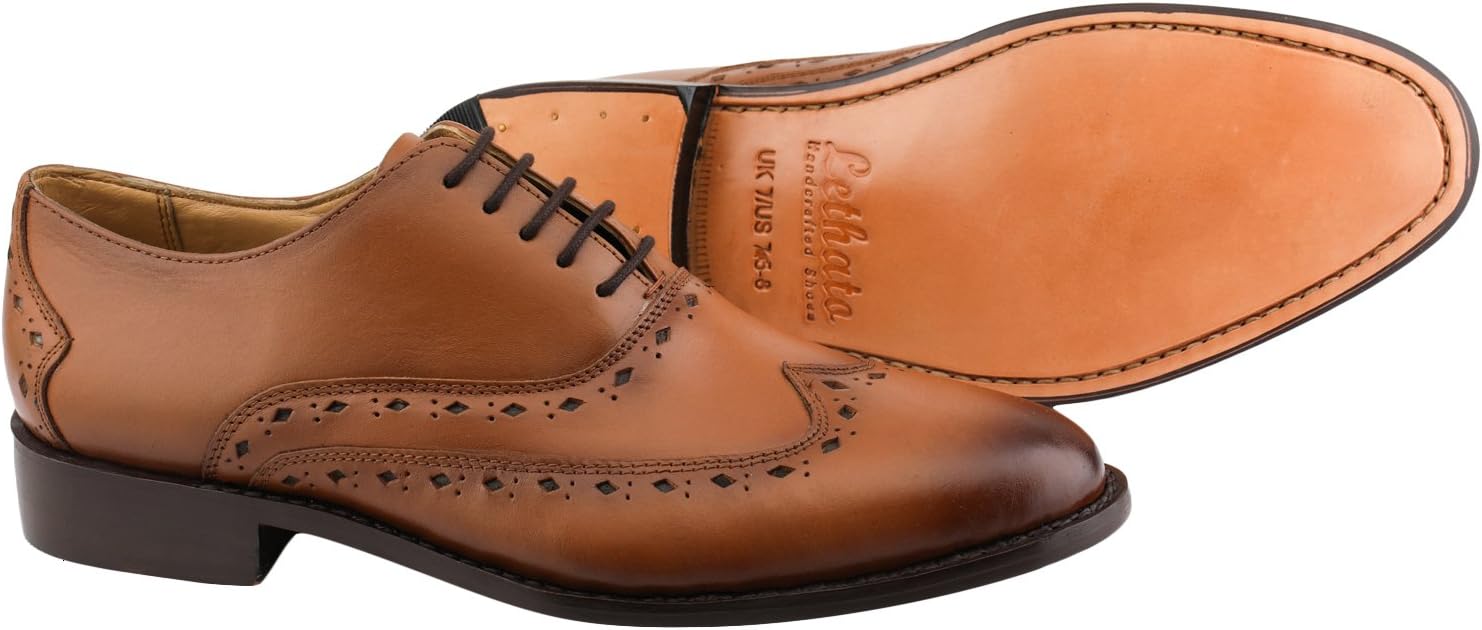 Классические кожаные туфли ручной работы Lethato Captoe Oxford Goodyear Welted Formal, Tan Wingtip — фото 3