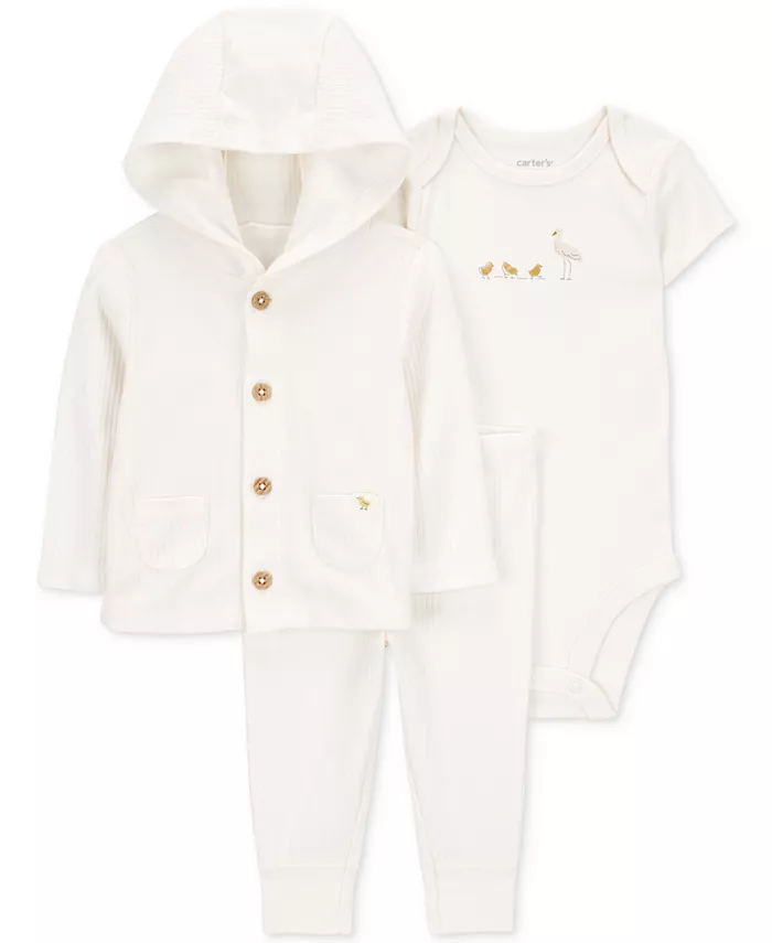 

Кардиган с капюшоном Baby Chick, боди и штанишки, комплект из 3 предметов Carter's, слоновая кость/кремовый