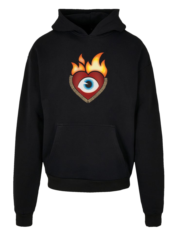 

Пуловер emoji couture Ultra Heavy Hoodie Heart on flames eye and golden beads, черный